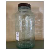 Vintage aqua-tinted Horlickï¿½s Malted Milk jar