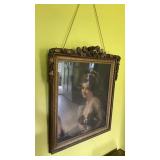 Vintage Framed Woman Puppy Picture