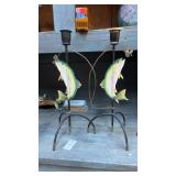 Pair of Trout Metal Candlestick Holders