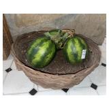 Vintage basket with 3 decorative gourds painted