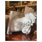 Vintage ceramic rooster head wall hook