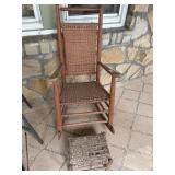 Weaved vintage spindle-back wooden rocking chair