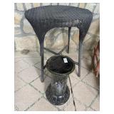 Black wicker table and ceramic majolica-style