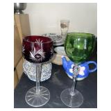 German Ruby red & Green wine glasses , Pottery