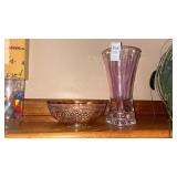 Purple Vase and Carnival Glass Bowl