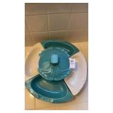 Vintage California pottery lazy Susan chip n dip