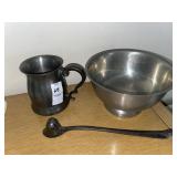 Towle pewter dish & monogram mug & silver plated