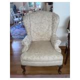 Vintage cream floral-upholstered wingback