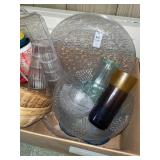 2 Box lot- vintage kitchen ware, basket & picture