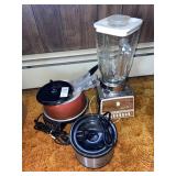 Vintage Osterizer blender, fondue pot & mini