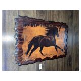 Vintage lacquered wood wall plaque with horse