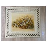 Vintage Homco daisy basket wall art with lattice