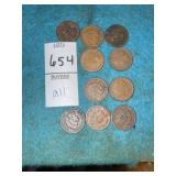 Lot of 11 1890s United States Indian Head Cents