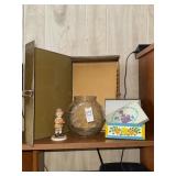 Metal filecase, recipe boxes, vase and Lefton