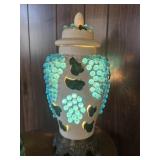 Vintage lighted ceramic grape ginger jar accent