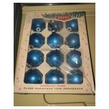 Vintage blue Shiny Brite ornaments in box *one