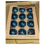 Vintage blue Shiny Brite ornaments in box *one