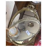 Vintage gold mirror and mirrored vanity tray with