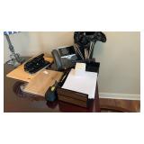 Assorted Office Supplies, Phone, Organizer, Trash