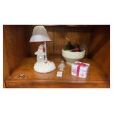 Frosted Snowman Light, Penguin Paperweight, and
