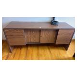 Wood Grain Credenza Sideboard with Sliding Doors