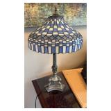 Tiffany-Style Blue and White Stained Glass Lamp