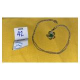 Green stone flower pendant on sterling chain