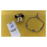 Disney Mickey Mouse crystal bracelet & button