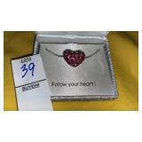 Crystal puffy heart silverplate necklace