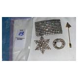 Rhinestone belt buckle, snowflake circles & tree