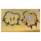 Abalone shell amethyst & green bead necklaces,