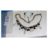 Vintage black & white necklace & pierced earrings
