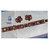 Vintage pink rhinestone & art glass bracelet &
