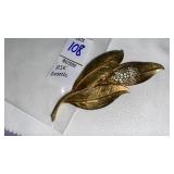 ï¿½BSKï¿½ signed large leaf & rhinestone brooch pin