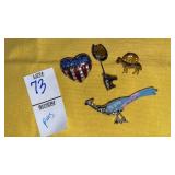 Vintage pins: patriotic puffy heart, horses,