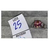 925 sterling & pink stone ring