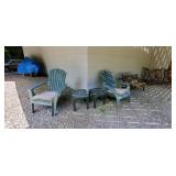 2 green chairs & side tables