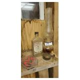 Oil lamp, seagrams bottle & Dodge ram emblem