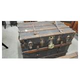 Wood trunk 34 1/4 L x  25 tall, antique clothes