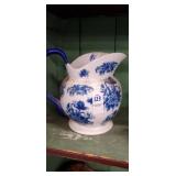Blue floral pitcher  8 in tall