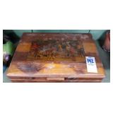 Wood box with Santa candle, pocket watch,