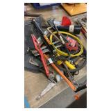 Miscellaneous lot of tools, saws funnels etc