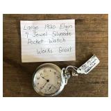 Large 1920 Elgin 7 Jewel Silverode Pocket Watch (W