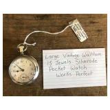 Large Vintage Waltham 15 Jewels Silverode Pocket W