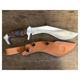 Kukri Style Large Knife With Leather Sheath