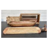 Wooden Carved Bowl, Cutting Board, Tea Box And Dec