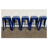 5 Industrial Style Blue Metal Backless Bar Stools