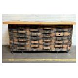 Large Barrel Stave Bar With Oak Countertop, Stainl