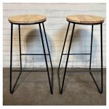 Backless Stool With Steel Base And Natural Wood St