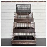 4 Nesting Wire - Wood Baskets 12'X16'X7'